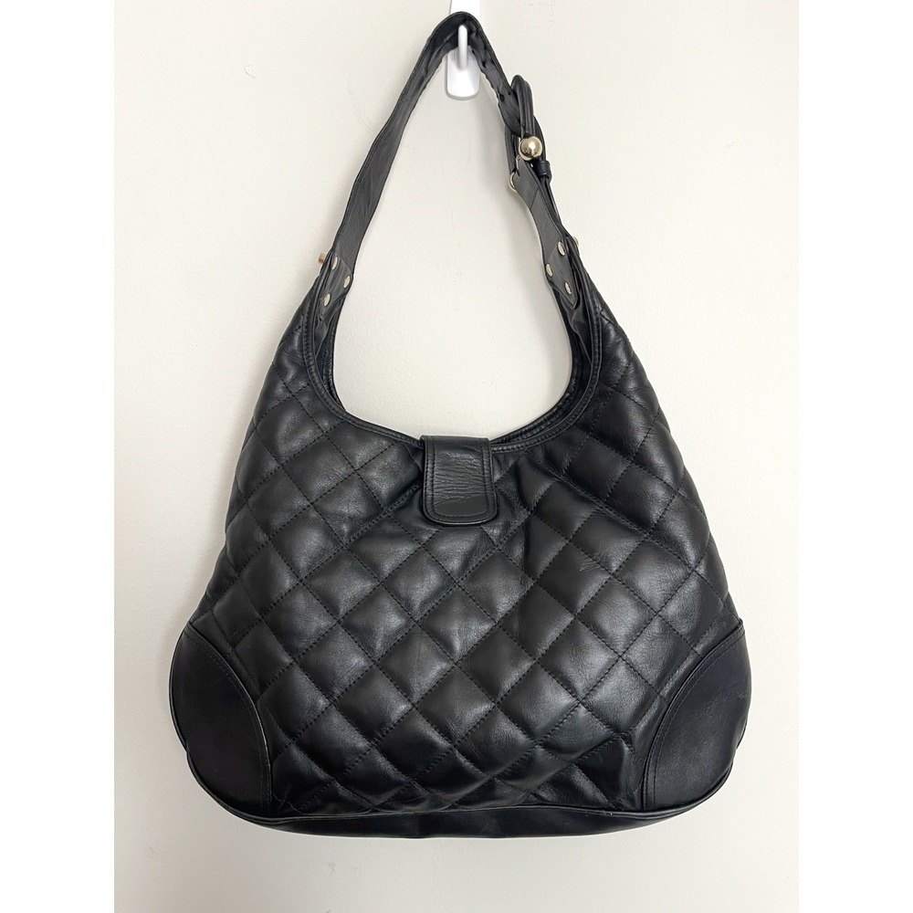 Y2K Burberry Brooke Padlock Black Quilted Leather Hobo Handbag Purse Equestrian - Picture 2 of 16